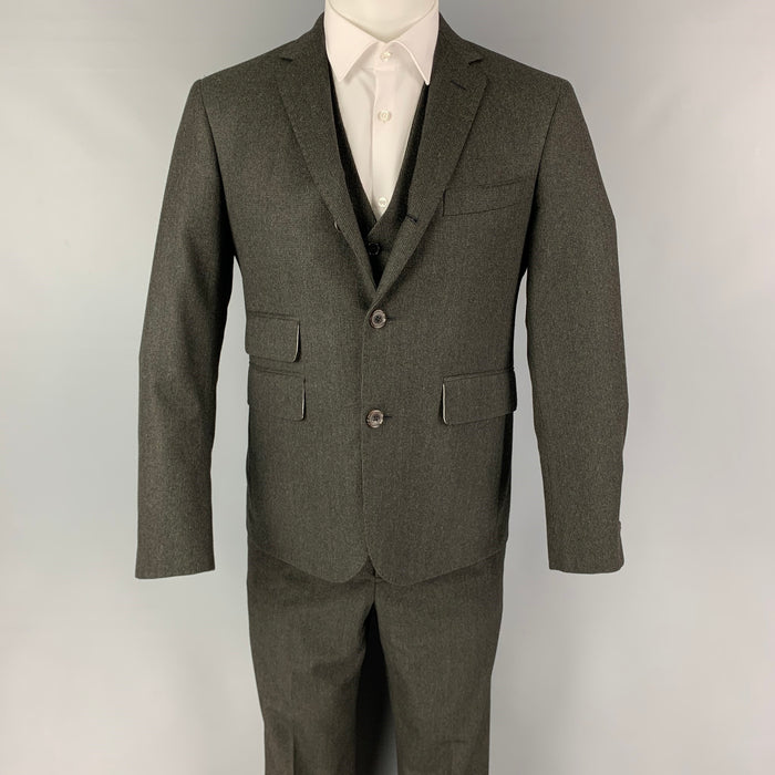 BLACK FLEECE Size 38 Grey Charcoal Grid Wool Notch Lapel 31 31 Suit