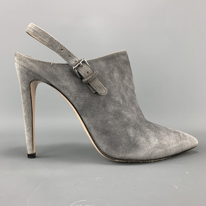 MIU MIU Size 7.5 Grey Suede Sling Back Mule Booties