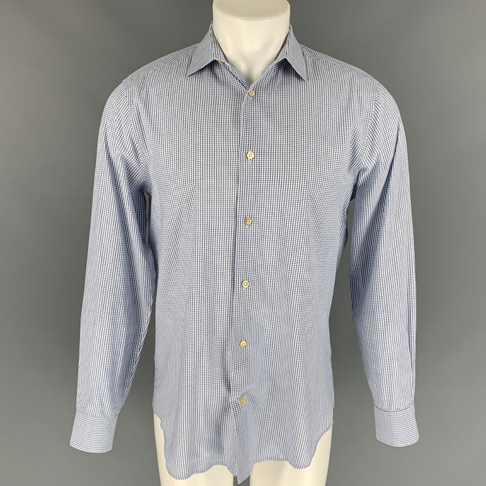 PAUL SMITH Talla M Camisa de manga larga con botones de algodón a cuadros azul y blanco