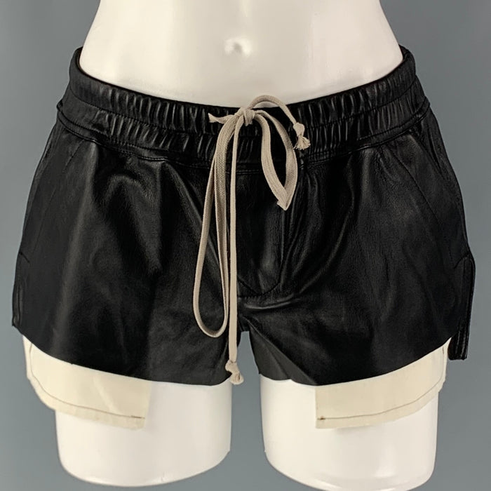 RICK OWENS Size 2 Black Lamb Skin D'Orsay Shorts