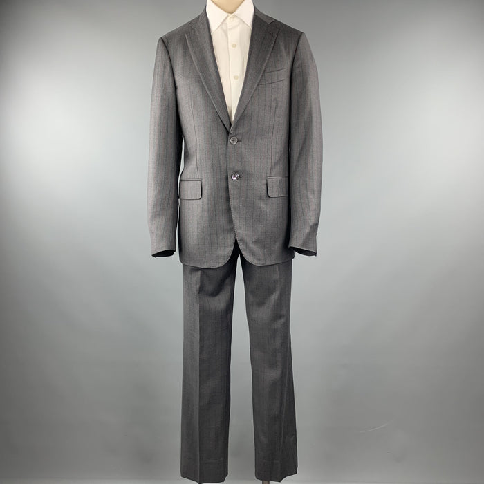 ISAIA Size 40 Regular Stripe Dark Gray Wool Notch Lapel Suit