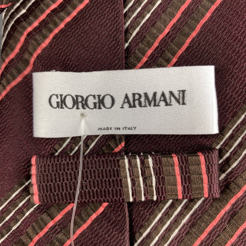 GIORGIO ARMANI Burgundy Striped Textured Silk Tie