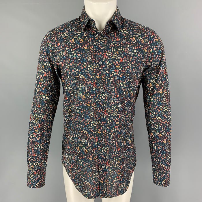 PAUL SMITH Talla M Camisa de manga larga de algodón floral multicolor azul marino