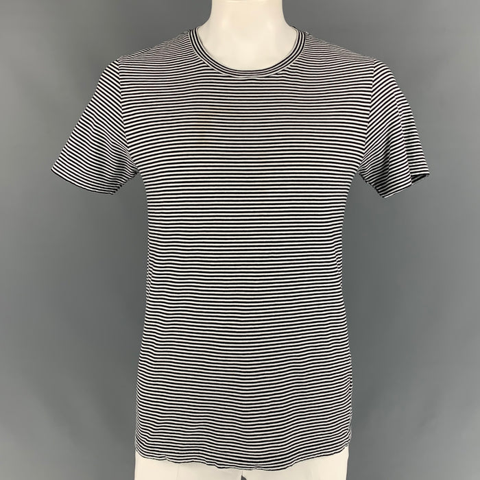 MAISON MARGIELA Size L Black & White Stripe Cotton Crew-Neck T-shirt