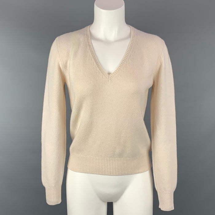 PRADA V-Neck Size 6 Cream Wool / Cashmere V-neck Pullover