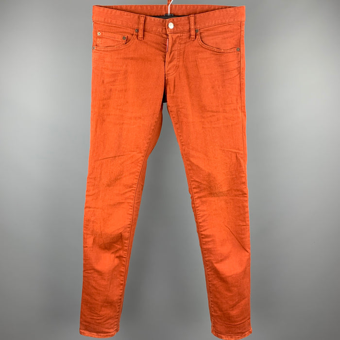 DSQUARED2 Talla 30 Vaqueros de mezclilla desgastados naranja oscuro con bragueta de botones