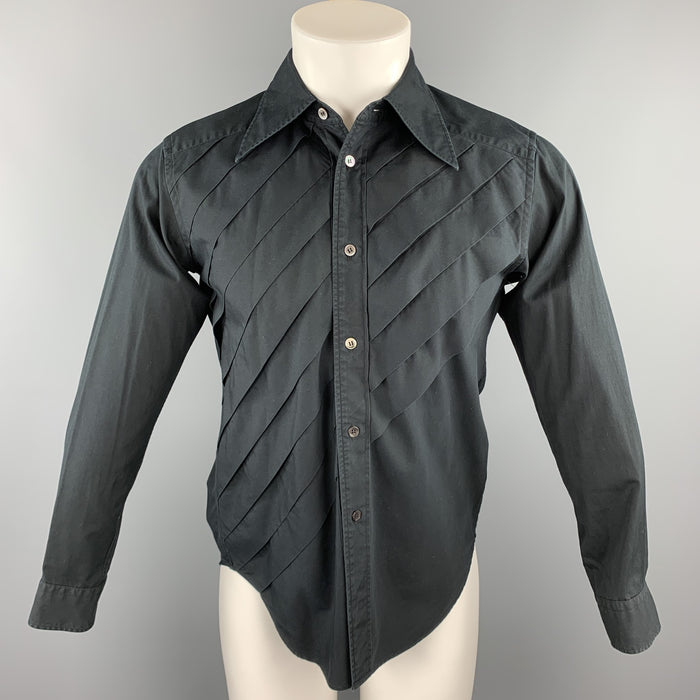 COMME des GARCONS HOMME PLUS Size XS Black Pleated Cotton Long Sleeve Shirt