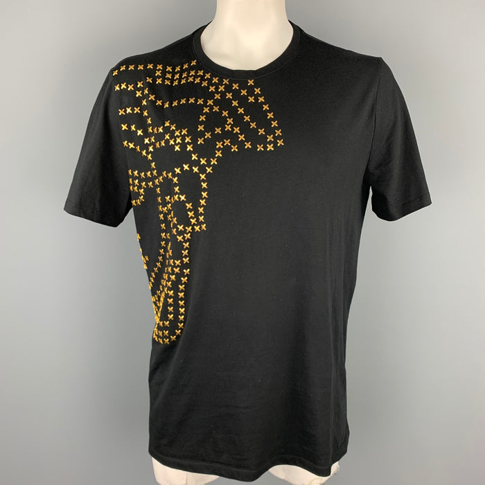 VERSACE COLLECTION Size XXXL Black Studded Cotton Crew-Neck T-shirt