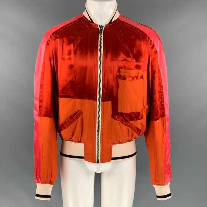 HAIDER ACKERMANN Size M Orange Patchwork Bomber Jacket