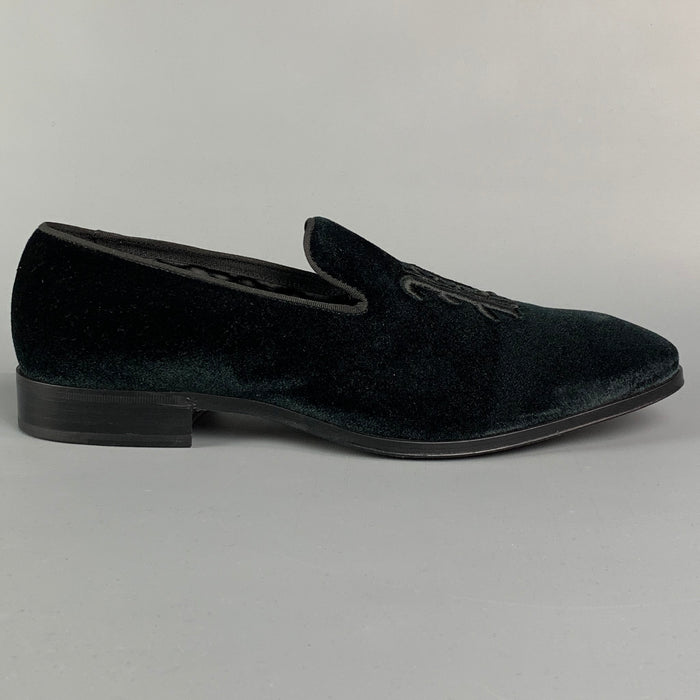 PAUL SMITH Mocasines sin cordones de terciopelo con monograma negro talla 10