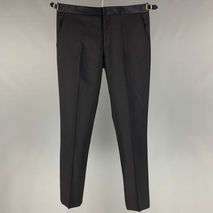 PAUL SMITH x BARNET'S NEW YORK Talla 30 Pantalón de vestir de esmoquin de lana / mohair negro