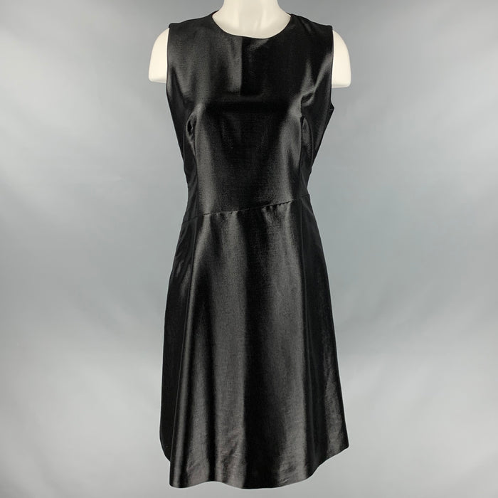 JIL SANDER Size 10 Black Wool Nylon Shiny Sleeveless Dress