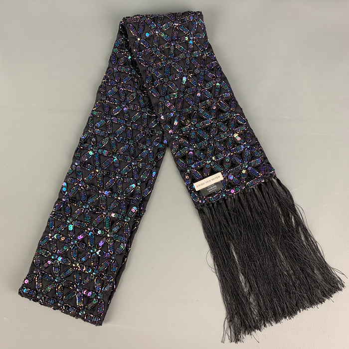 DRIES VAN NOTEN Navy Beaded Silk Scarves