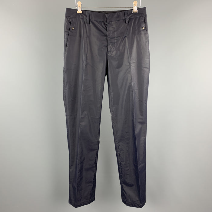 DIRK BIKKEMBERGS Size 30 Navy Rubberized Canvas Back Zip Pants