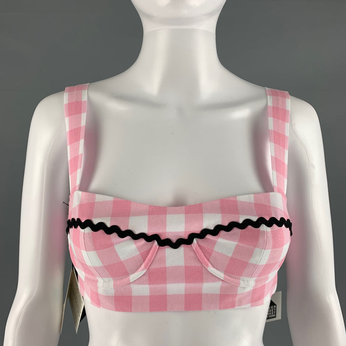 PRADA Size 2 Pink White Cotton Gingham Bralette Casual Top
