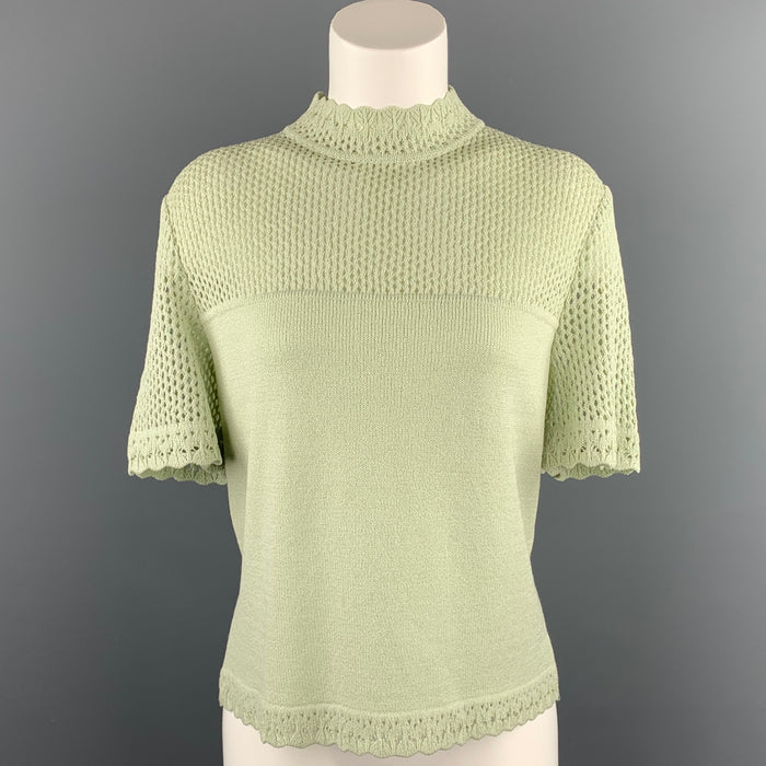 ST. JOHN Size M Green Knit Short Sleeve Top
