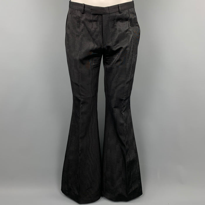 GUCCI by TOM FORD 2001 Size 32 Black Jacquard Zip Fly Wide Leg Dress Pants