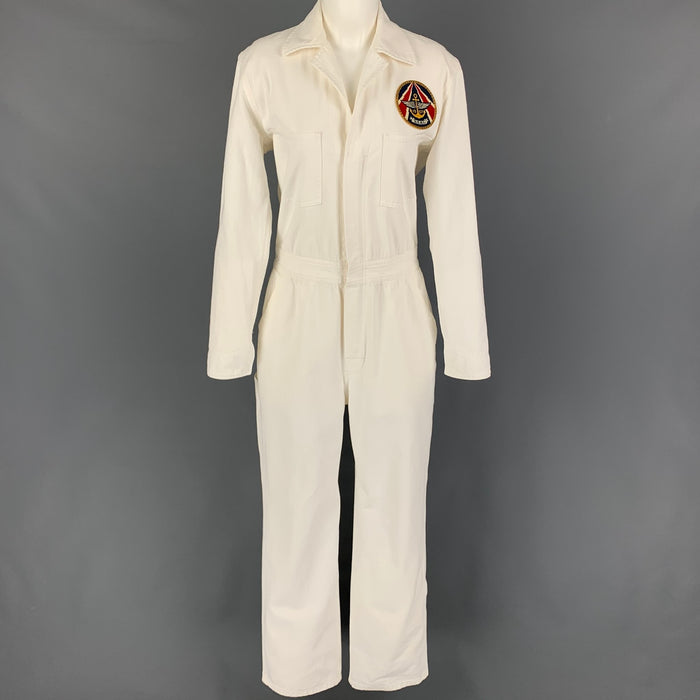 RALPH LAUREN Collection Size 8 Cream Cotton Long Sleeve Military Jumpsuit