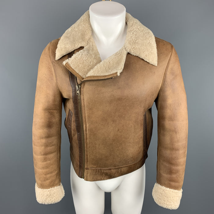 MIU MIU Size US 36 / IT 46 Tan Distressed Shearling Biker Jacket