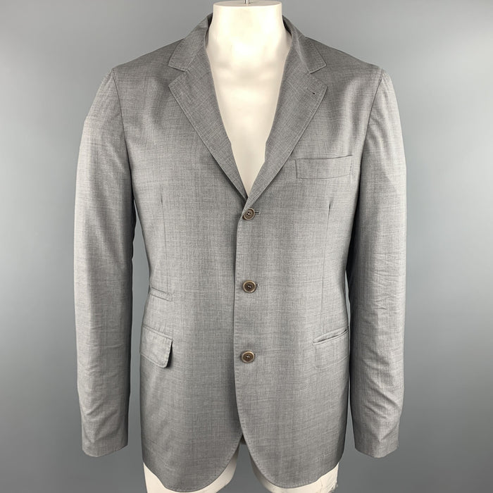 BRUNELLO CUCINELLI 44 Grey Solid Wool / Silk Notch Lapel Sport Coat