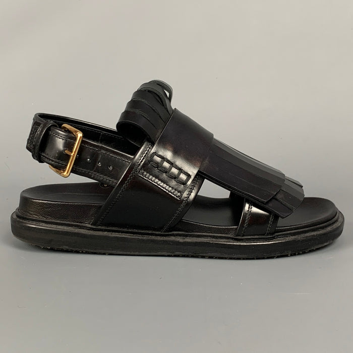 MARNI Fussbett Size 8 Black Leather Fringed Sandals