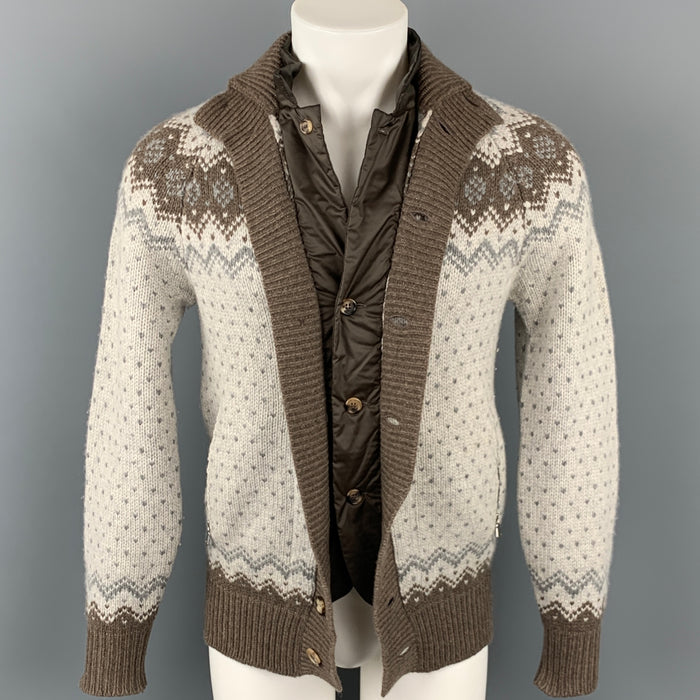 BRUNELLO CUCINELLI Size S Light Gray & Taupe Cashmere Simulated Vest Jacket