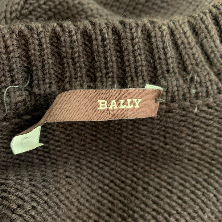 BALLY Size M Brown Wool Leather Trim Buttoned Cardigan