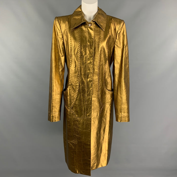 JUST CAVALLI Size 8 Bronze Metallic Leather Long Coat