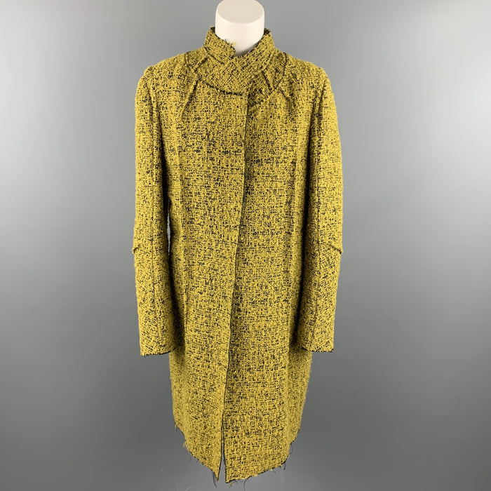 MARNI Size 4 Mustard & Black Textured Boucle Mohair Blend Coat