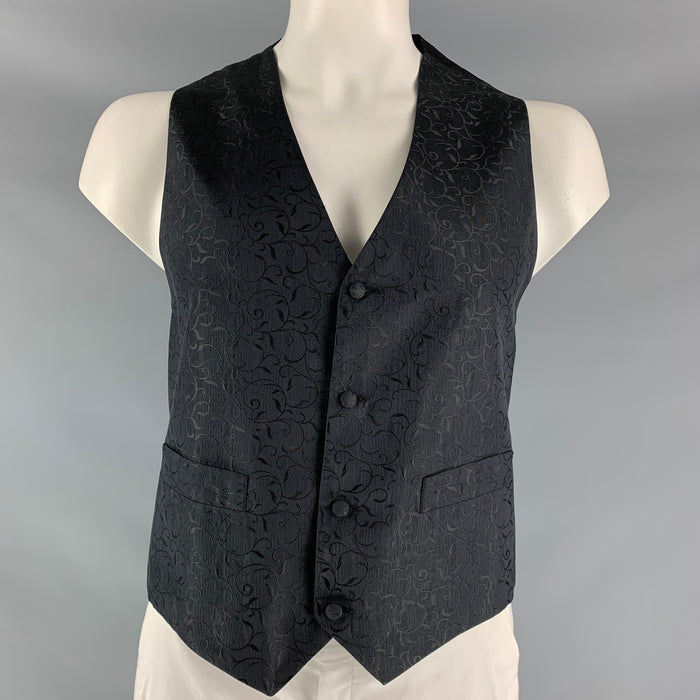 ERMENEGILDO ZEGNA Size L Jacquard Silk Buttoned Black Vest