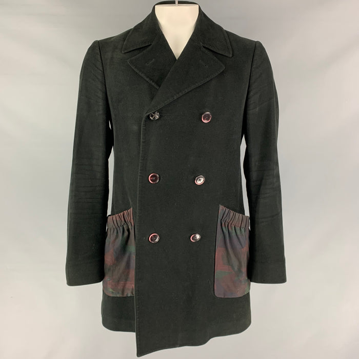 ETRO Size 38 Black Elastic Pockets Double Breasted Coat