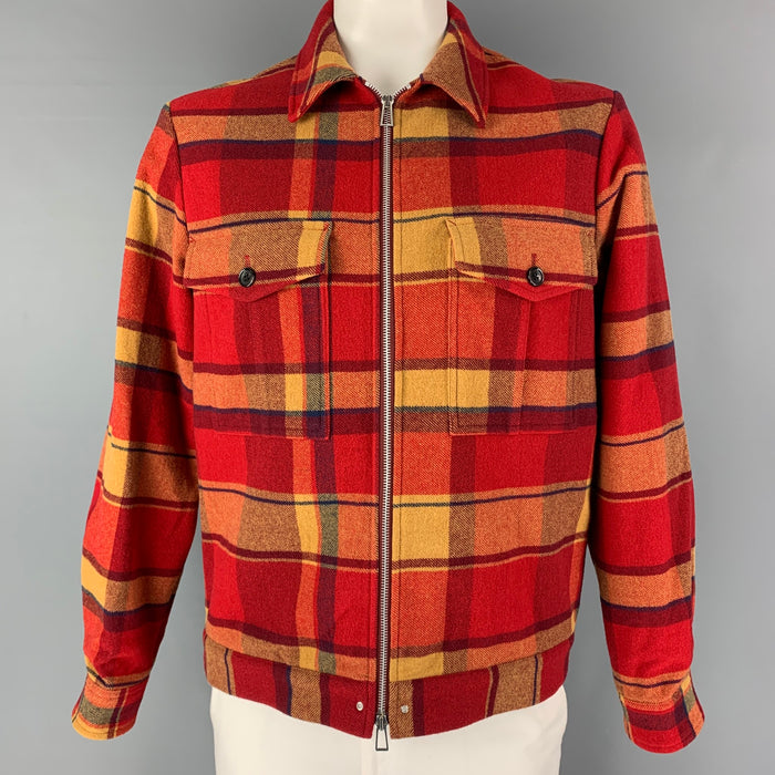 Chaqueta con cremallera de mezcla de lana a cuadros roja y amarilla talla L de PS by PAUL SMITH