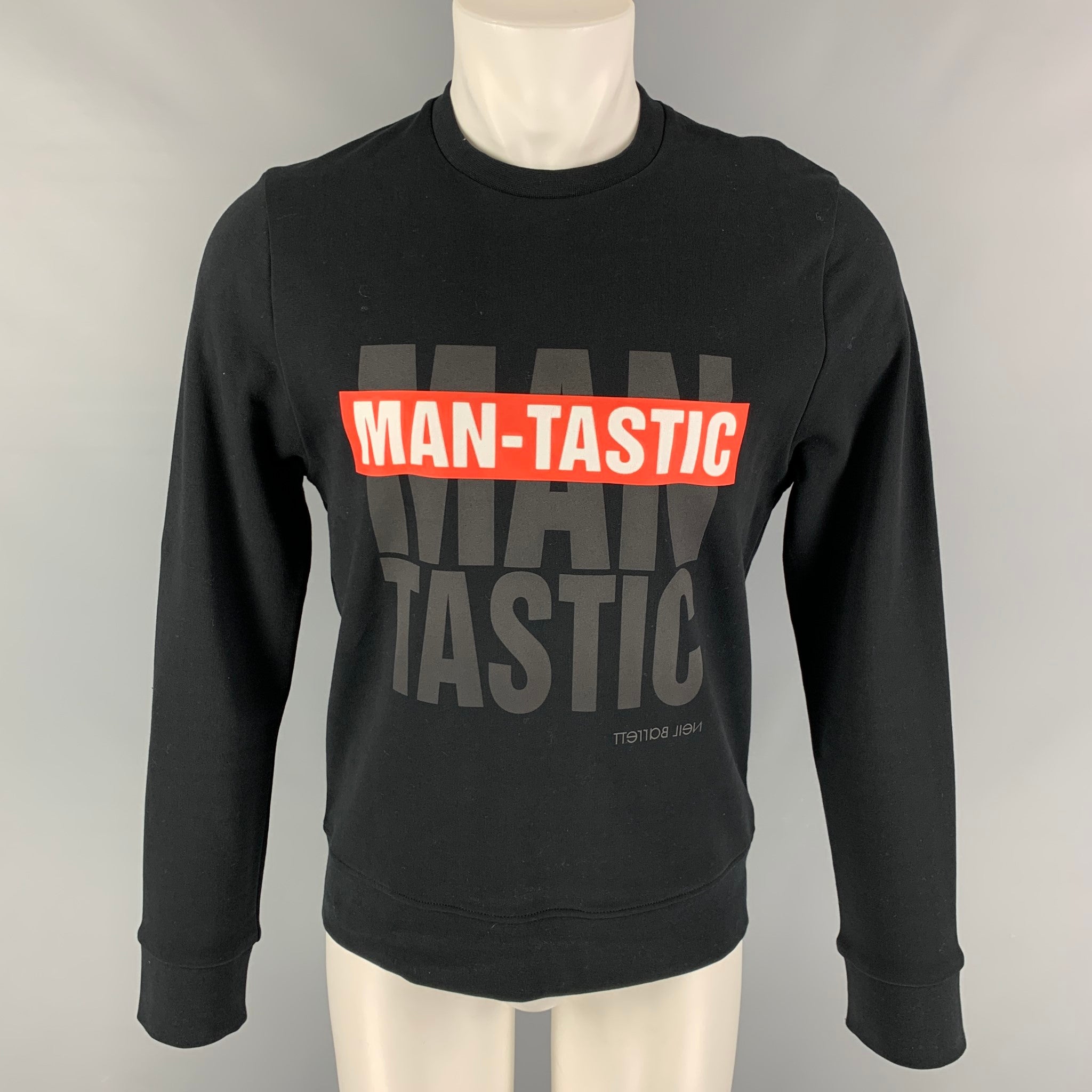NEIL BARRETT Size S Black Red Man-Tastic Graphic Viscose