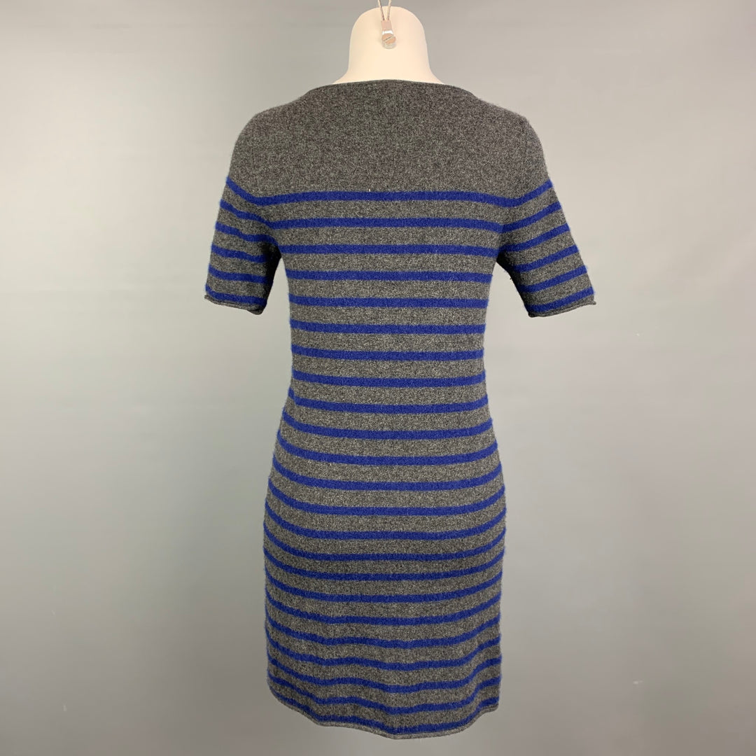 DEMYLEE Size S Grey & Navy Knitted Stripe Cashmere Dress
