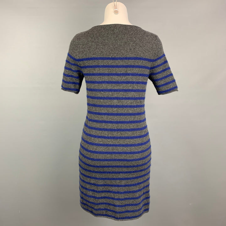 DEMYLEE Size S Grey & Navy Knitted Stripe Cashmere Dress