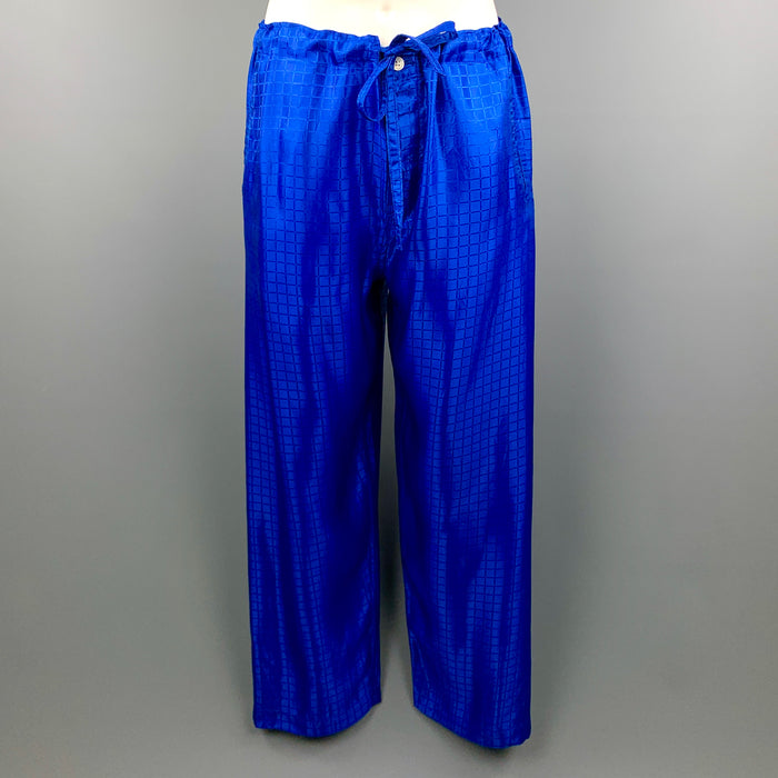 COMME des GARCONS HOMME PLUS Size S Royal Blue Window Pane Drawstring Casual Pants