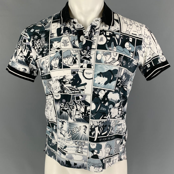 LOVE MOSCHINO Size M Black & White Cartoon Cotton Polo