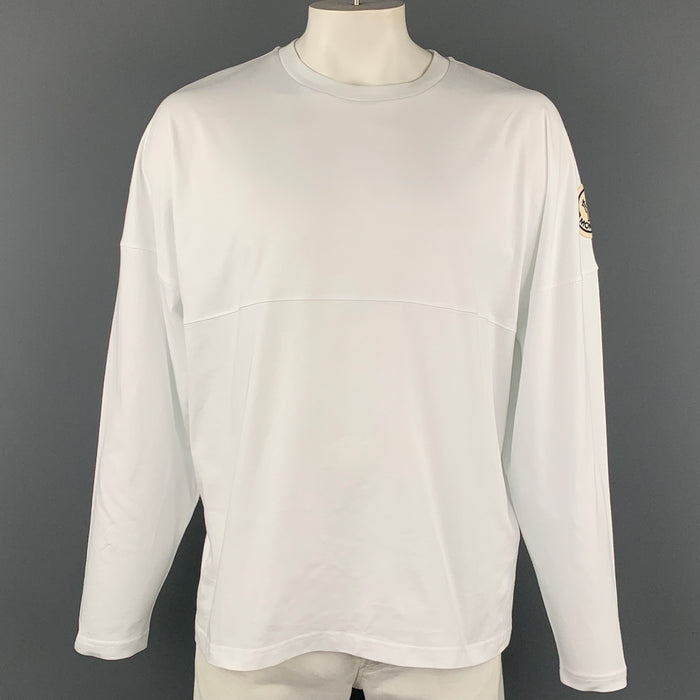 MONCLER Size L White Logo Cotton Long Sleeve T-shirt