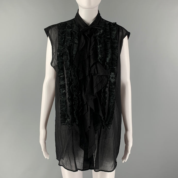 DRIES VAN NOTEN Size M Black Cotton Ruffled Sleeveless Shirt