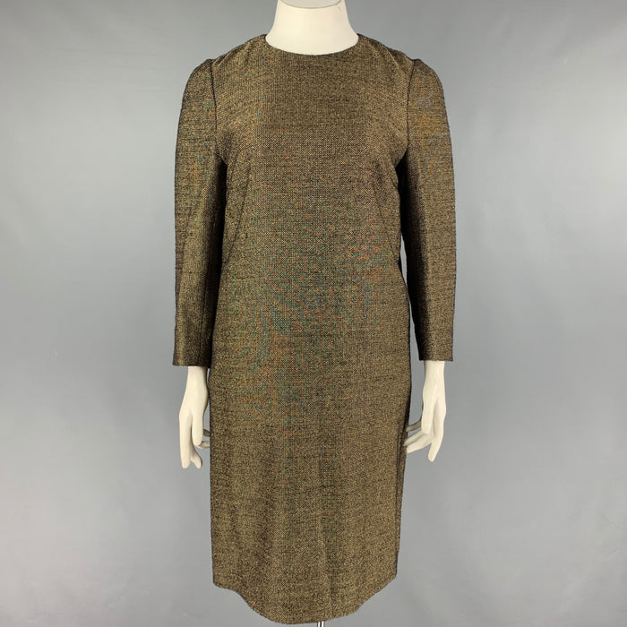 DRIES VAN NOTEN Size 10 Gold Wool Viscose Sheath Dress
