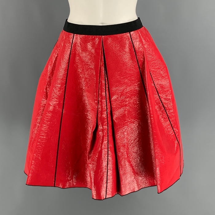 MARC JACOBS Size 2 Red Black Coated Cotton Solid A-Line Skirt