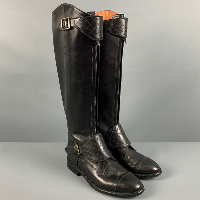 CHANEL Size 10 Black Leather Riding Boots