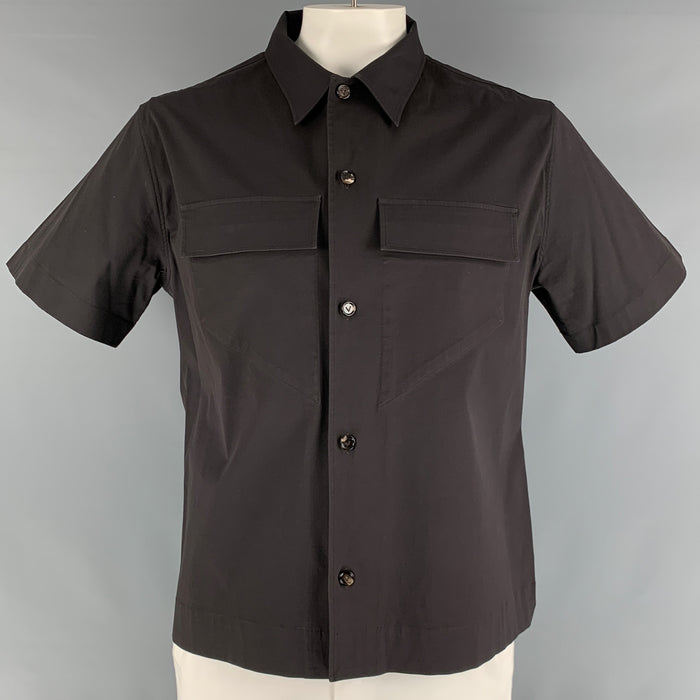 BOTTEGA VENETA Size L Brown Cotton Elastane Short Sleeve Shirt
