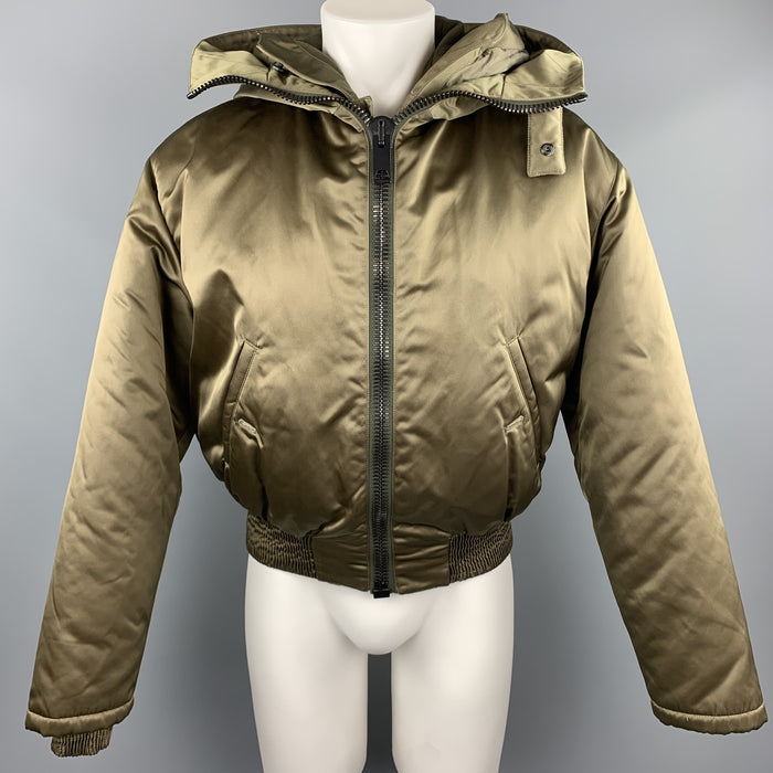 CALVIN KLEIN COLLECTION Size 38 Olive Hooded Nylon Blend Detachable Layer Jacket