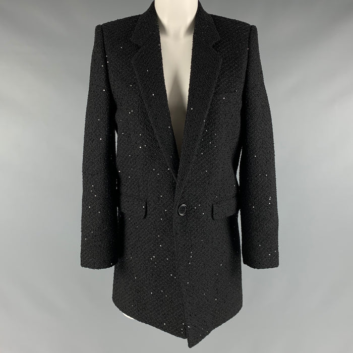 SAINT LAURENT Size 2 Black Polyamide Blend Sequined Blazer