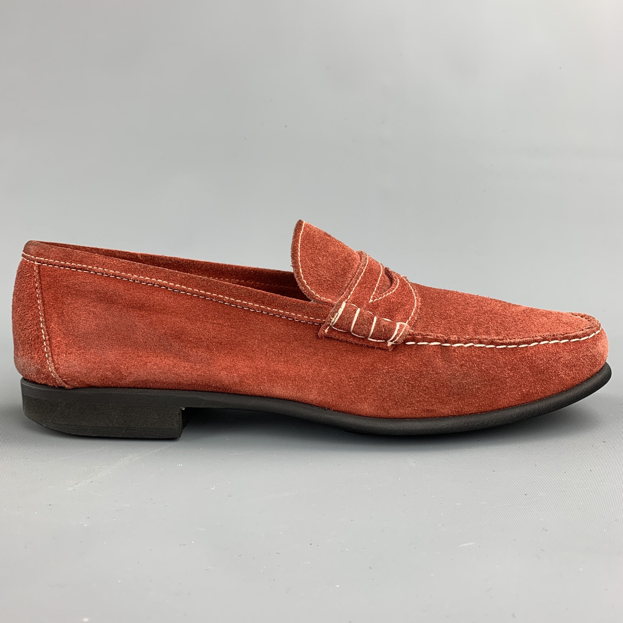 BATTISTONI Size 7.5 Brick Contrast Stitch Suede Slip On  display picture 1