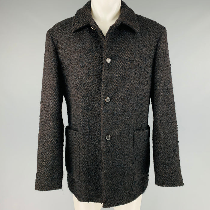 PRADA Size 40 Black Brown Tweed Wool Blend Patch Pockets Jacket