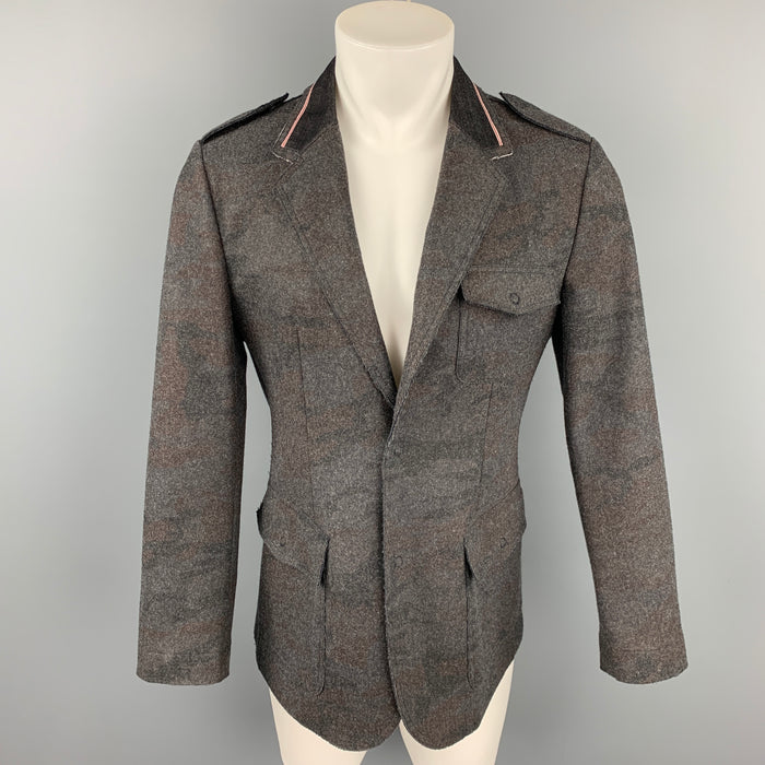 EMPORIO ARMANI Size 38 Dark Gray Camo Snaps Jacket
