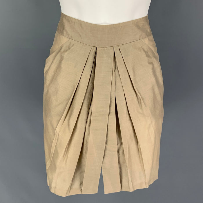 STELLA McCARTNEY Size 6 Khaki Cotton Silk Pleated Above Knee Skirt
