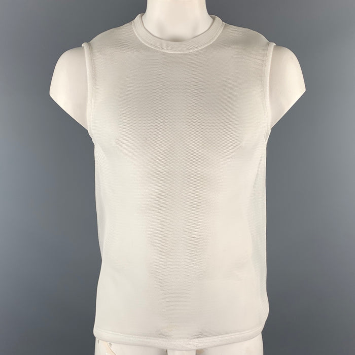 CALVIN KLEIN COLLECTION Size M White Mesh Polyester Crew-Neck Sleeveless T-Shirt